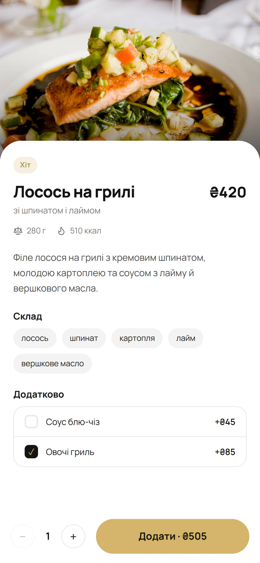 Картка страви з описом і складом